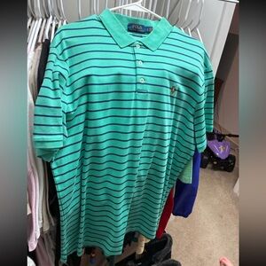 Polo by Ralph Lauren Teal with Navy Striped Cotton Polo Shirt